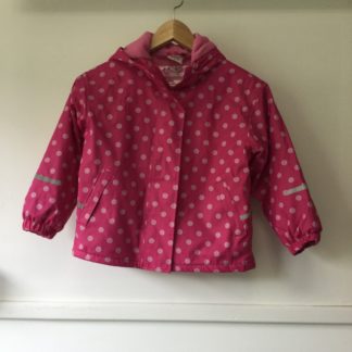 Pink polka dot fleece lined waterproof snow jacket