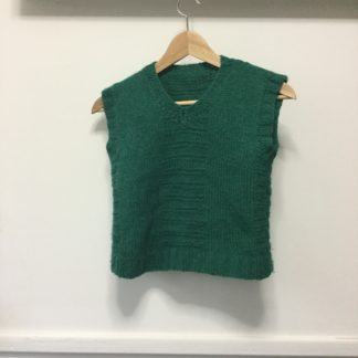 Green 100% wool hand knitted vest size 6