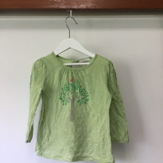 Country road green tree/bird print long sleeve cotton top