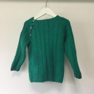 Green woolen hand knitted jumper size 3