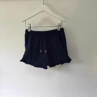 Navy blue cotton shorts with frill, size 4-needs repair