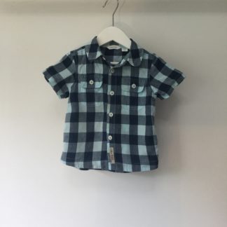 Country road blue check button up cotton shirt, 6-12 months